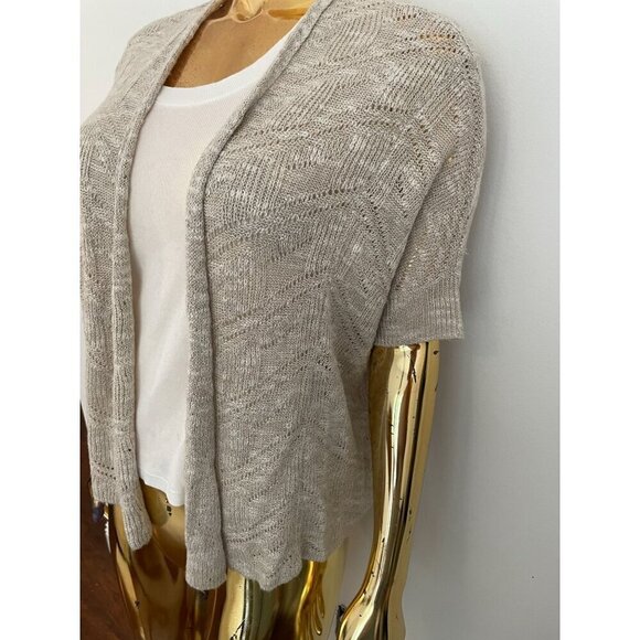 Eileen Fisher Petite Short Sleeve Open Front Linen Viscose Cardigan Sweater PS - Picture 2 of 7
